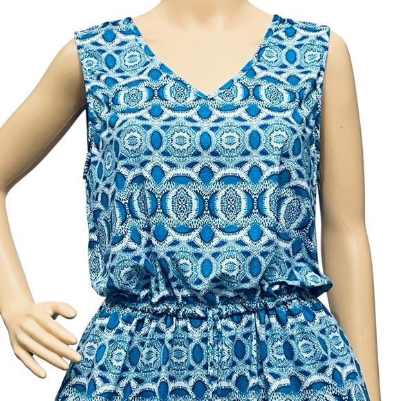 Cabana Life Dress Preppy Blue Geo Cinche/Adjustable/Waist UPF 50+ Cover-Up Sz L - Picture 2 of 12